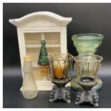 Vintage green glass candle holders, Jam & Tea