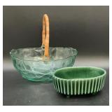 Vintage Indiana Glass green fruit bowl basket