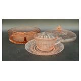 Vintage pink depression glass, relish dish is