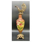 Victorian Mantel Ewer, Hand Painted Art Glass