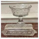 Vintage Pressed Glass Pedestal Compote & Covered