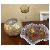 Antique Goofus Glass Bowl, Mercury Glass Orb &
