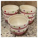 8 Garden Ridge pink bowls with multi color polka