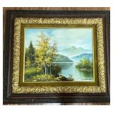 Signed Landscape Oil on Canvas Mountain Lake