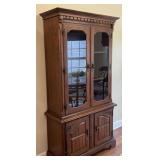 Oak Lighted China Cabinet Glass Door Display