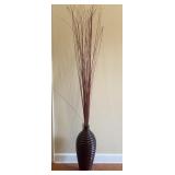 Large Ribbed Floor Vase with Decorative Reed