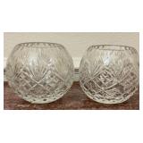 Pair of Cut Crystal Rose Bowls with Fan & D