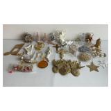Christmas ornaments, angels, bells, harps, horns,