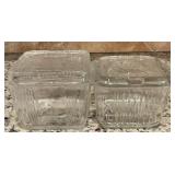 2 Vintage Ribbed Glass Refrigerator Dishes with