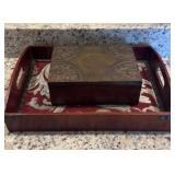 Decorative Wooden Serving Tray & Embossed Hinged
