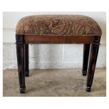 Vintage vanity stool, dark wood frame, paisley