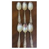 Set of 6 Sterling Silver Floral Pattern Teaspoons