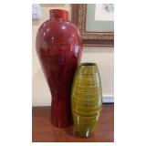 Pair of Contemporary Floor Vases in Red & Olive