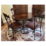 Metal & Wood Dining Set - Round Inlaid Table with