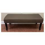 Large Upholstered Bench Ottoman with Dark Wood