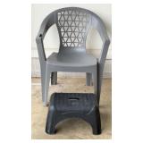 Plastic chair and step stool, Adams Penza Resin