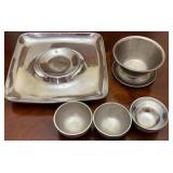 Vintage Pewter Serving Tray, Pedestal Bowl &