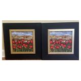 Pair of Framed Red Tulip Floral Wall Art Prints,