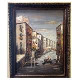 Large Framed Venetian Canal Oil Painting Artist