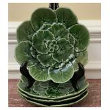 4 Portuguese Majolica Floral Leaf Ceramic Plate