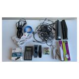 Staples, paperclips, stapler, tape dispenser,