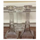 Glass Candlesticks, Pair of Etched glass