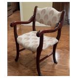 Mahogany Finish Open Arm Accent Chair with Art
