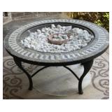 mosaic tile tabletop and metal base fire pit,