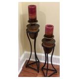 Pair of Rustic Metal Floor Candle Holders with