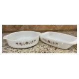 2 Pyrex Woodland Brown Floral Milk Glass Baking