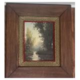 Original Landscape  Painting in Carved Wood &