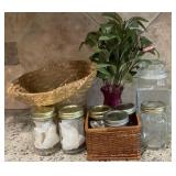 Farmhouse Decor Lot Featuring Glass Canisters,