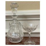 Vintage Glass Decanter & Stemmed Cocktail Coupe