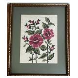 Framed Vintage Rose Floral Needlepoint