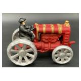 Vintage Cast Iron Red Farm Tractor with Driver3