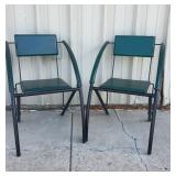 Pair Modern Green Vinyl Armchairs Black Metal