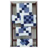 5 Hand Pieced Unfinished Quilt Blocks Blue Floral