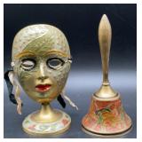 Vintage Brass Venetian Style Mask on Stand &