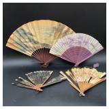 Lot of 4 Asian-Style Folding Hand Fans, Purple