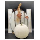 White Pumpkin Décor & Wooden Shelves, wooden