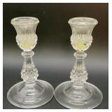 Pair of Vintage Clear Pressed Glass Diamond Point