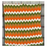 Vintage Hand-Crocheted Chevron Afghan Throw