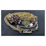 Vintage gold tone jewelry. Purple Amethyst gold