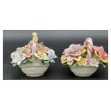 Pair of Porcelain Floral Basket Figurines with