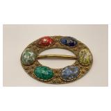 Vintage gold tone multi color belt buckle, with