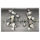 Pair Vintage Metal Grapevine Wall Sconces Candle