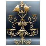 Vintage Gold-Tone Metal Bird Motif 9-Light