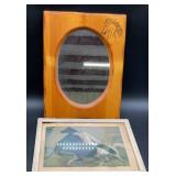 Rustic Curved Wood Framed Oval Wall Mirror with