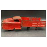 Vintage Red Pressed Steel Stake Bed Truck Toy