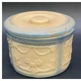 Vintage Beige & Blue Stoneware Lidded Box/Dish